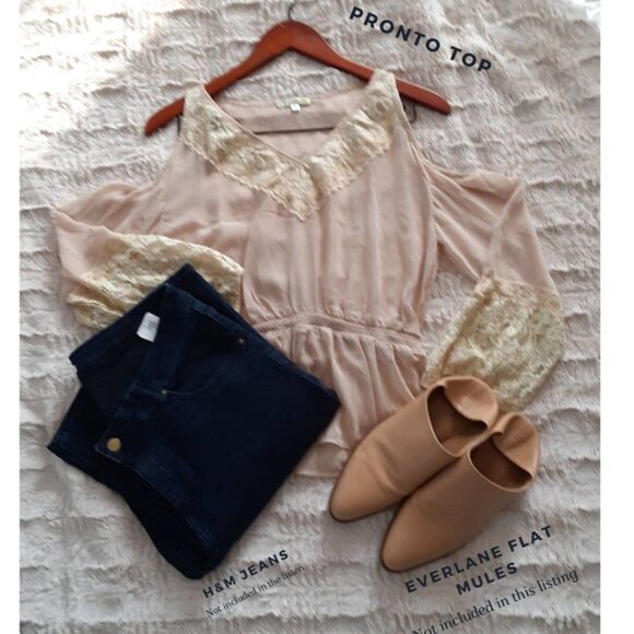 Pronto USA Sheer Bohemian Open Shoulder Top M - Festival/Boho Style - Picture 6 of 9